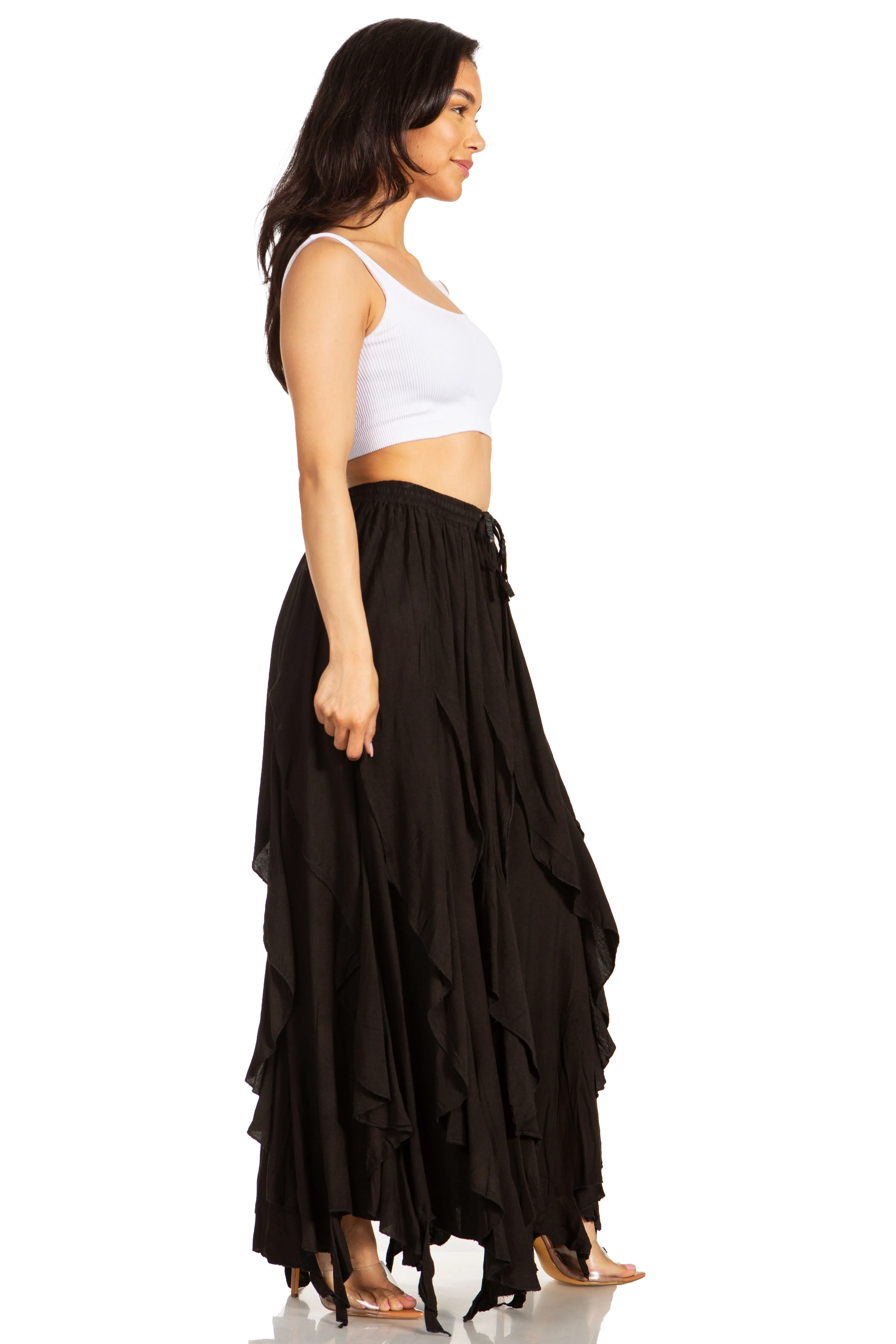 Sakkas Nova Womens Bohemian Stonewashed Rayon Asymmetrical Hem Maxi Swing Skirt