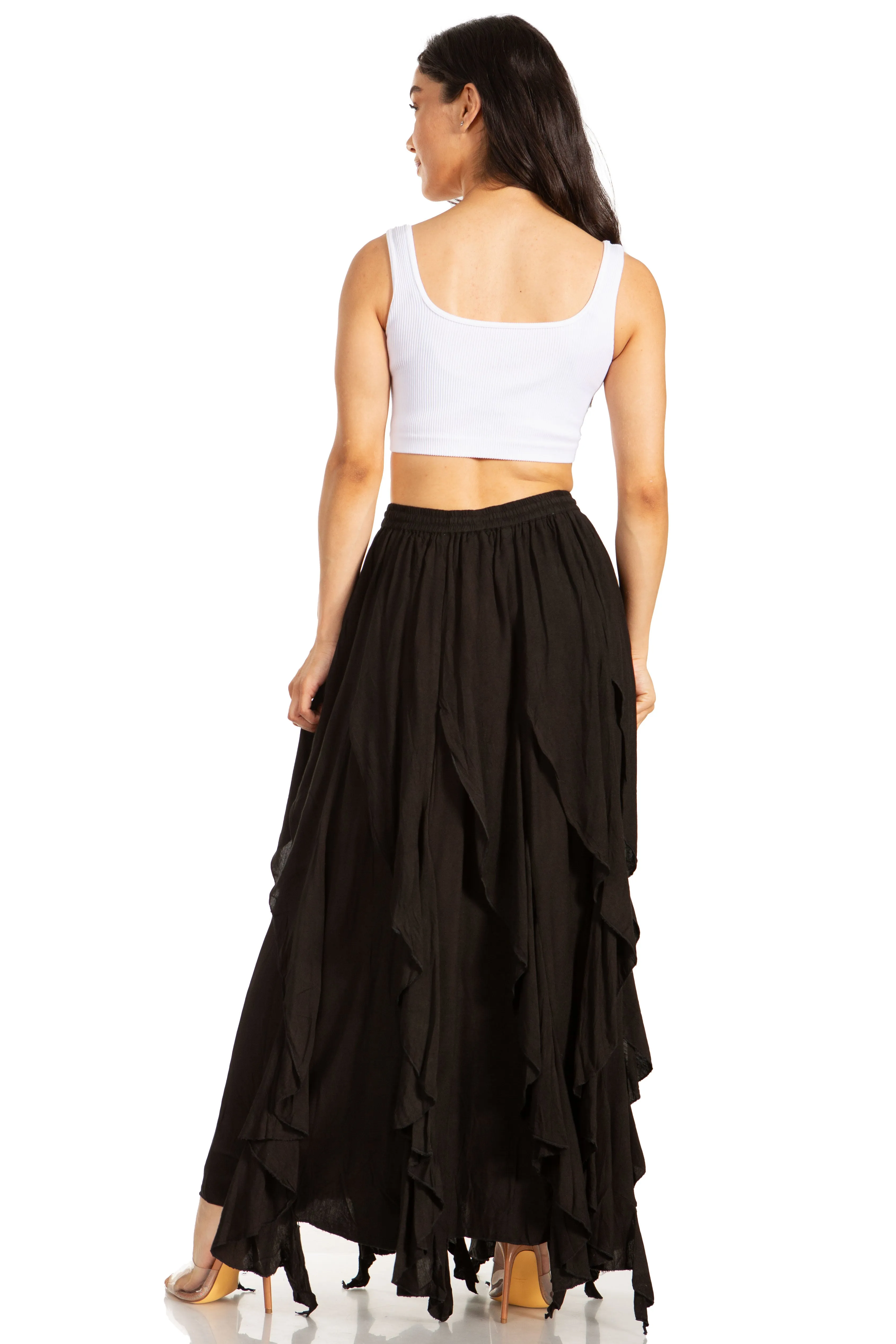 Sakkas Nova Womens Bohemian Stonewashed Rayon Asymmetrical Hem Maxi Swing Skirt