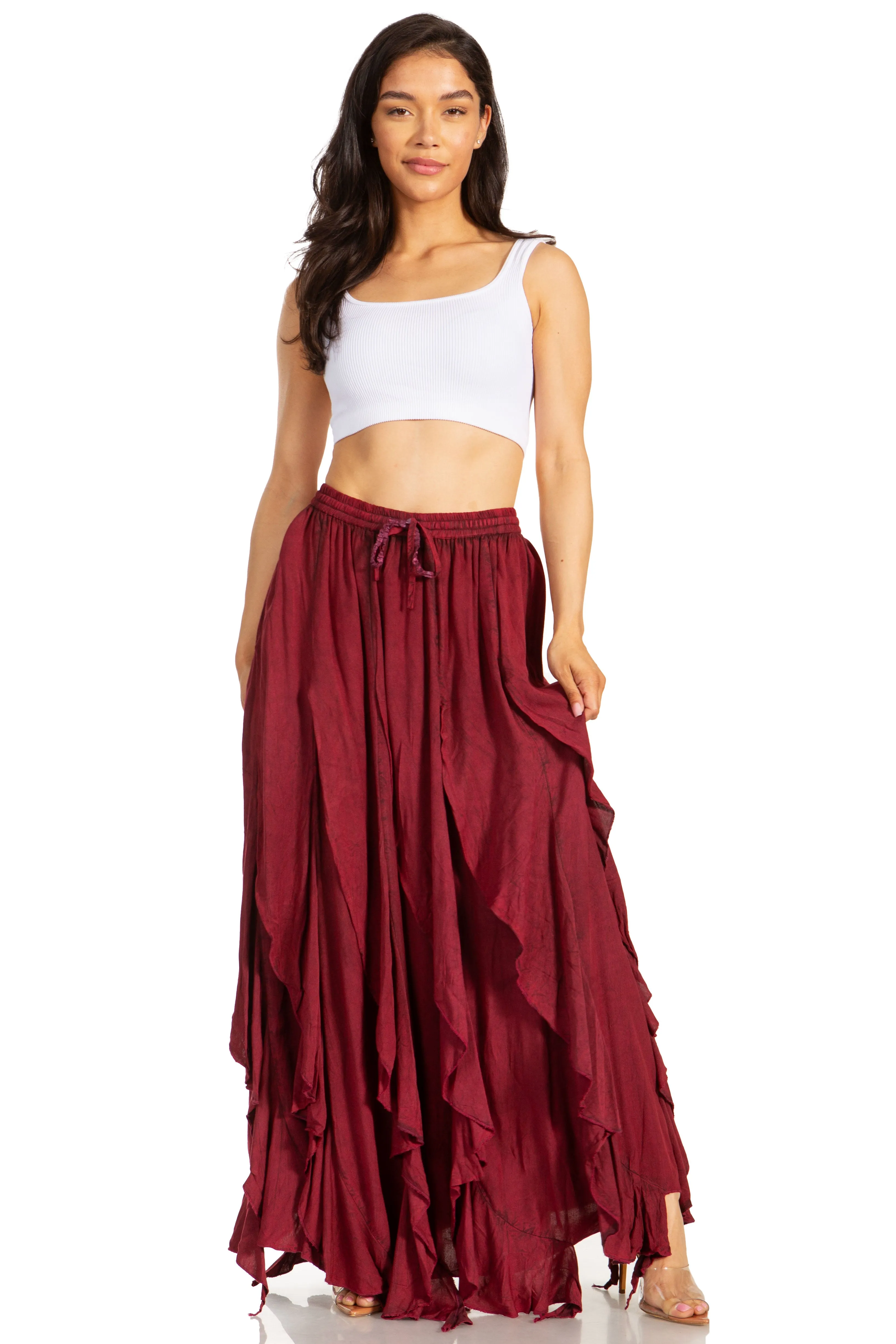 Sakkas Nova Womens Bohemian Stonewashed Rayon Asymmetrical Hem Maxi Swing Skirt