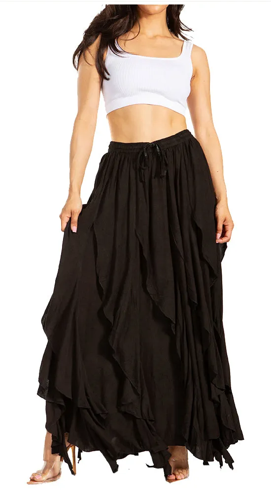 Sakkas Nova Womens Bohemian Stonewashed Rayon Asymmetrical Hem Maxi Swing Skirt