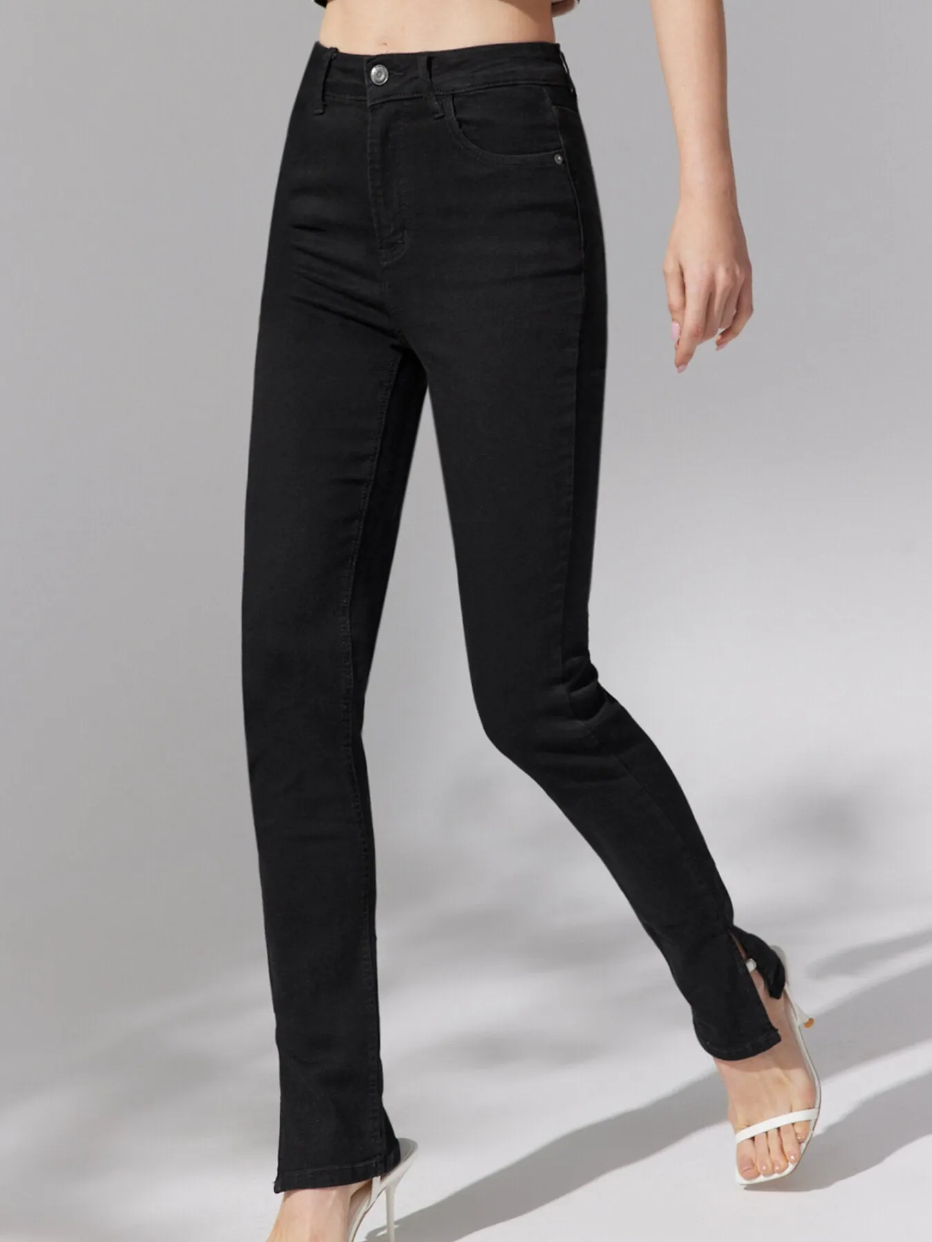 Split Pocket High Waist  Straight Denim Jeans