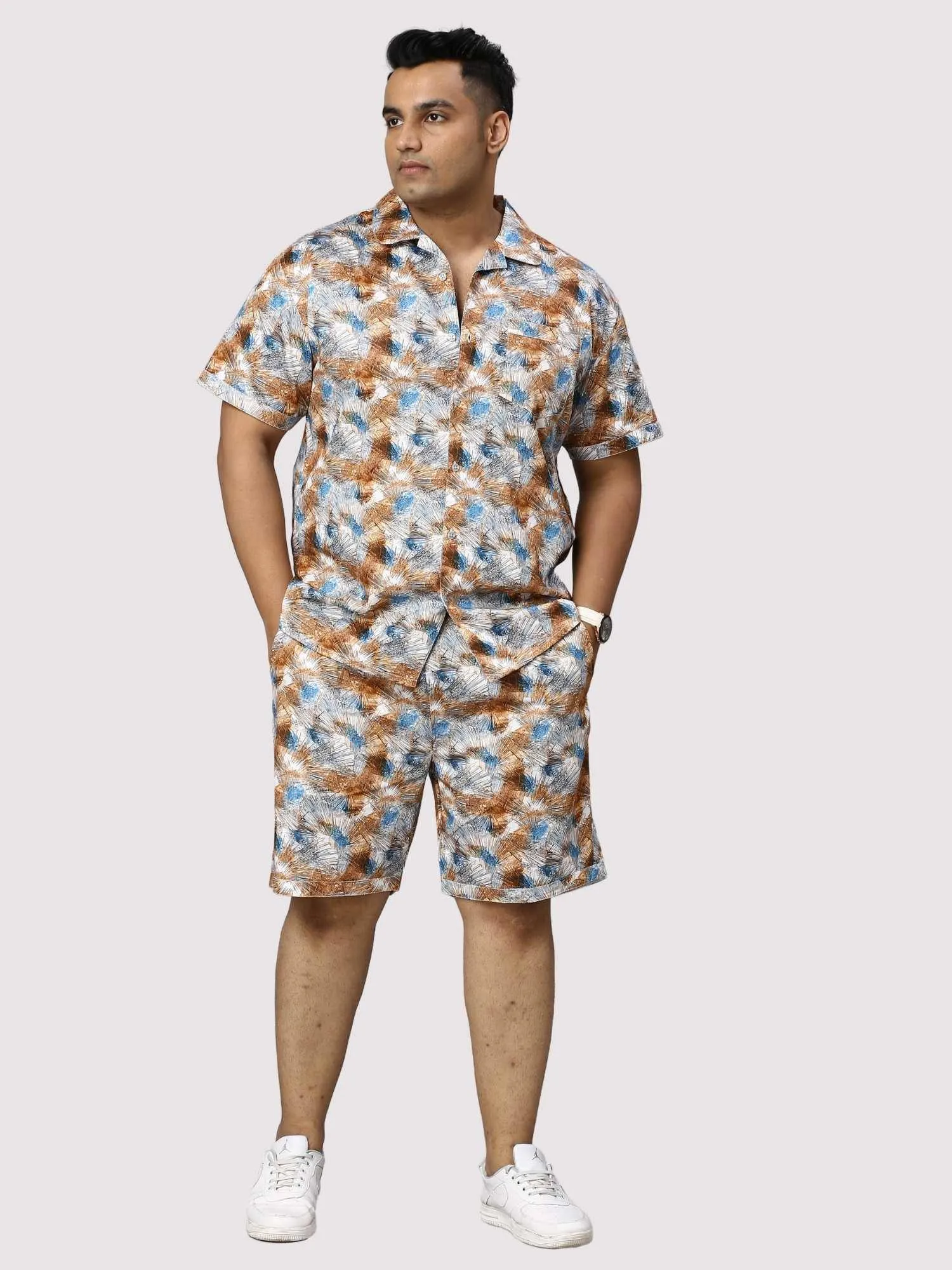 Star Dust Digital Printed Half Co-Ords Men's Plus Size