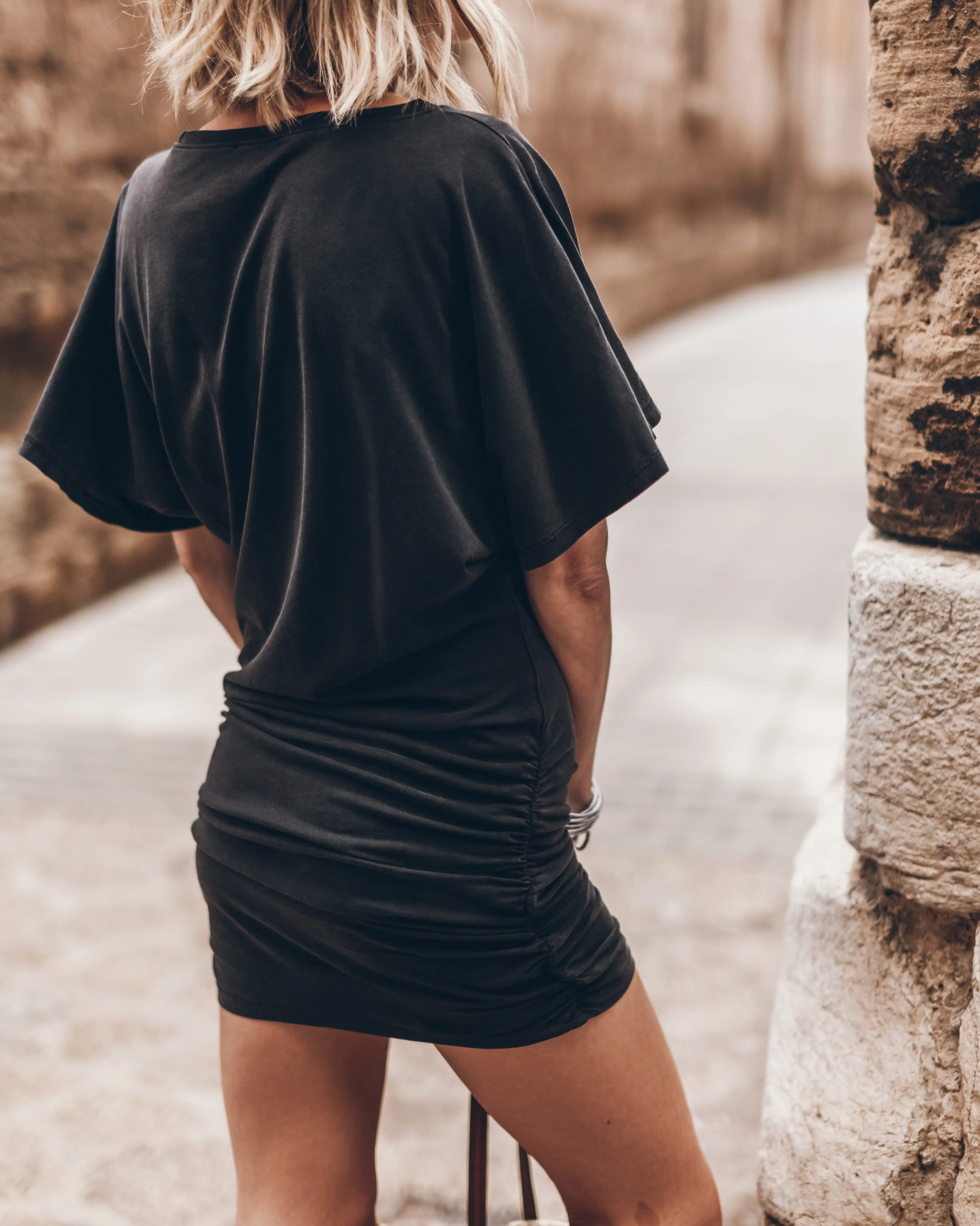 The Dark Short Draped T-Shirt Dress