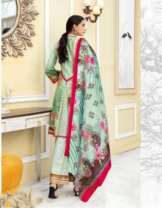 Unstitched Cotton Green Salwar Suit Pakistani Dress Material