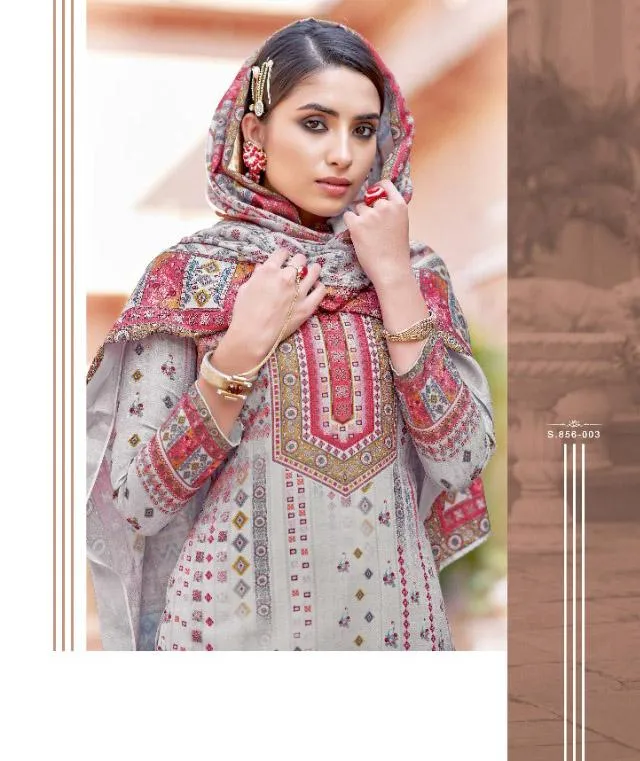 Unstitched Grey Woolen Pashmina Winter Women Suits Set