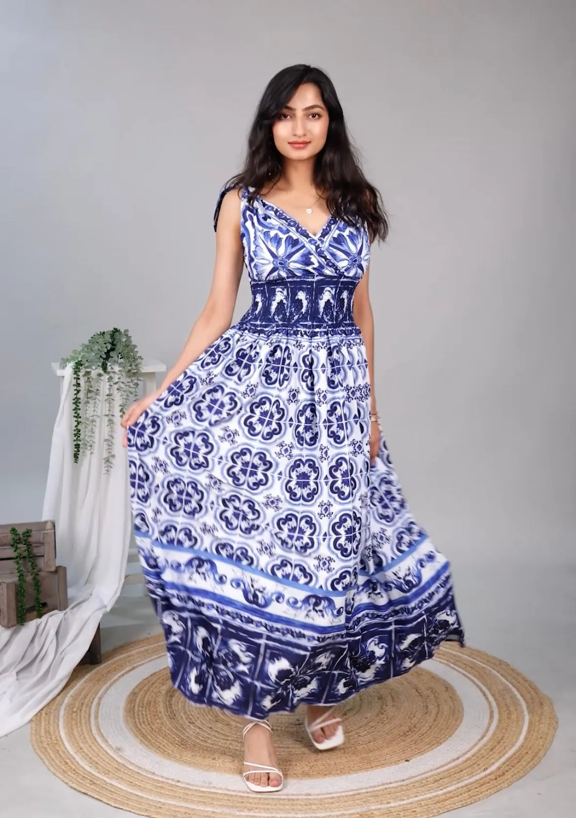 Wester Porcelain Print Maxi Dress