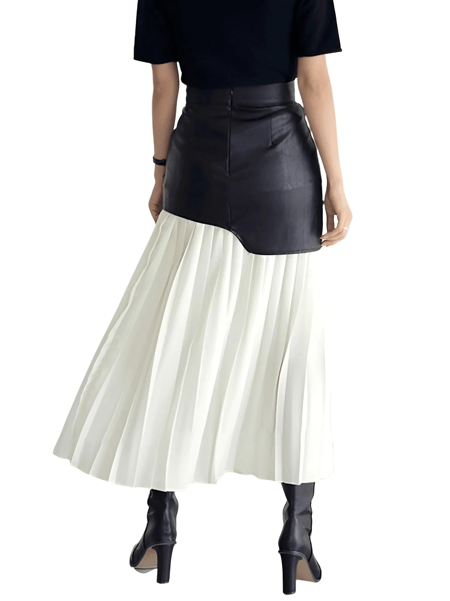 Women's Leather High Waist Patchwork Skirt