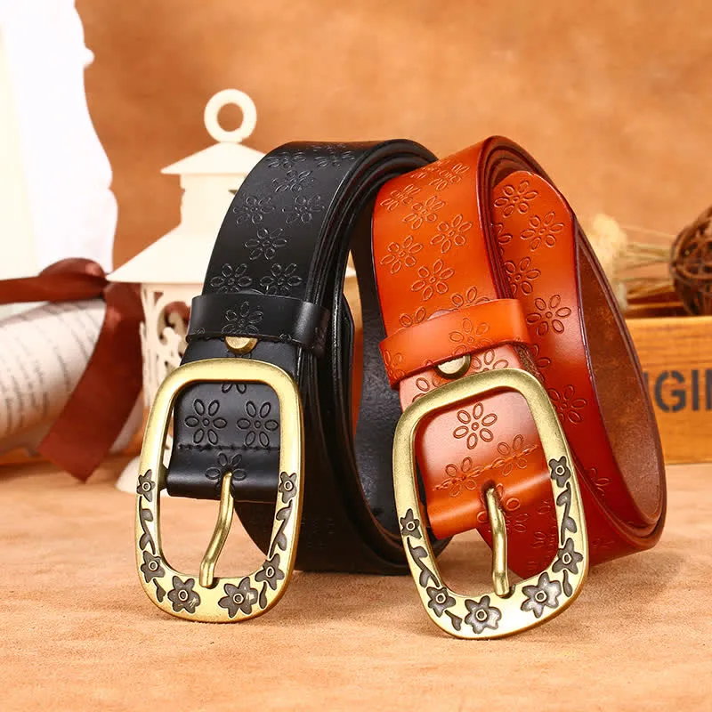 Women's Plum Blossom Pattern Leather Belt