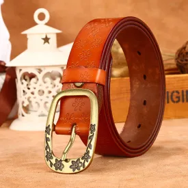 Women's Plum Blossom Pattern Leather Belt