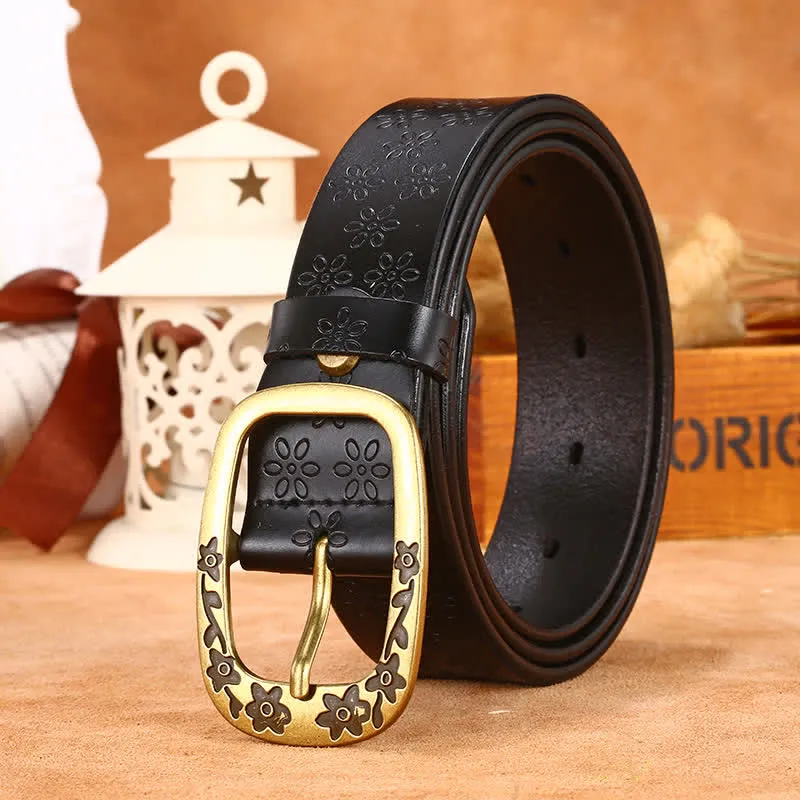 Women's Plum Blossom Pattern Leather Belt